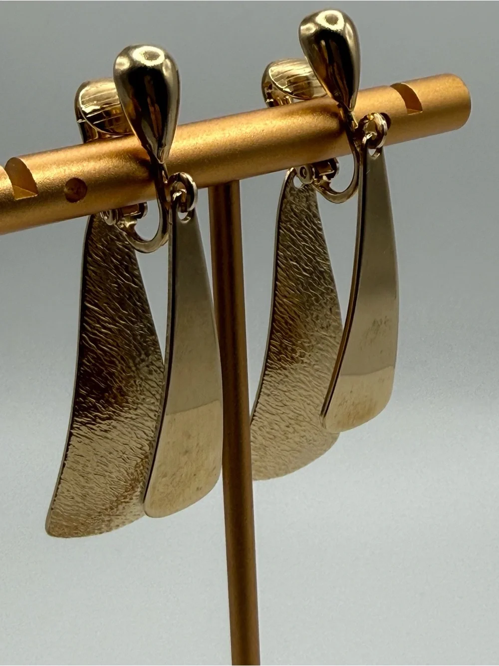 Textured Gold-Tone Double Drop Clip-On Earrings